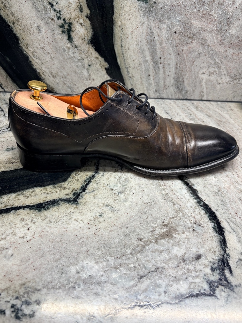 Santoni Fatte a Mano Museum Brown Cap Toe Oxford UK 9.5 US 10.5 Handmade - Picture 6 of 12